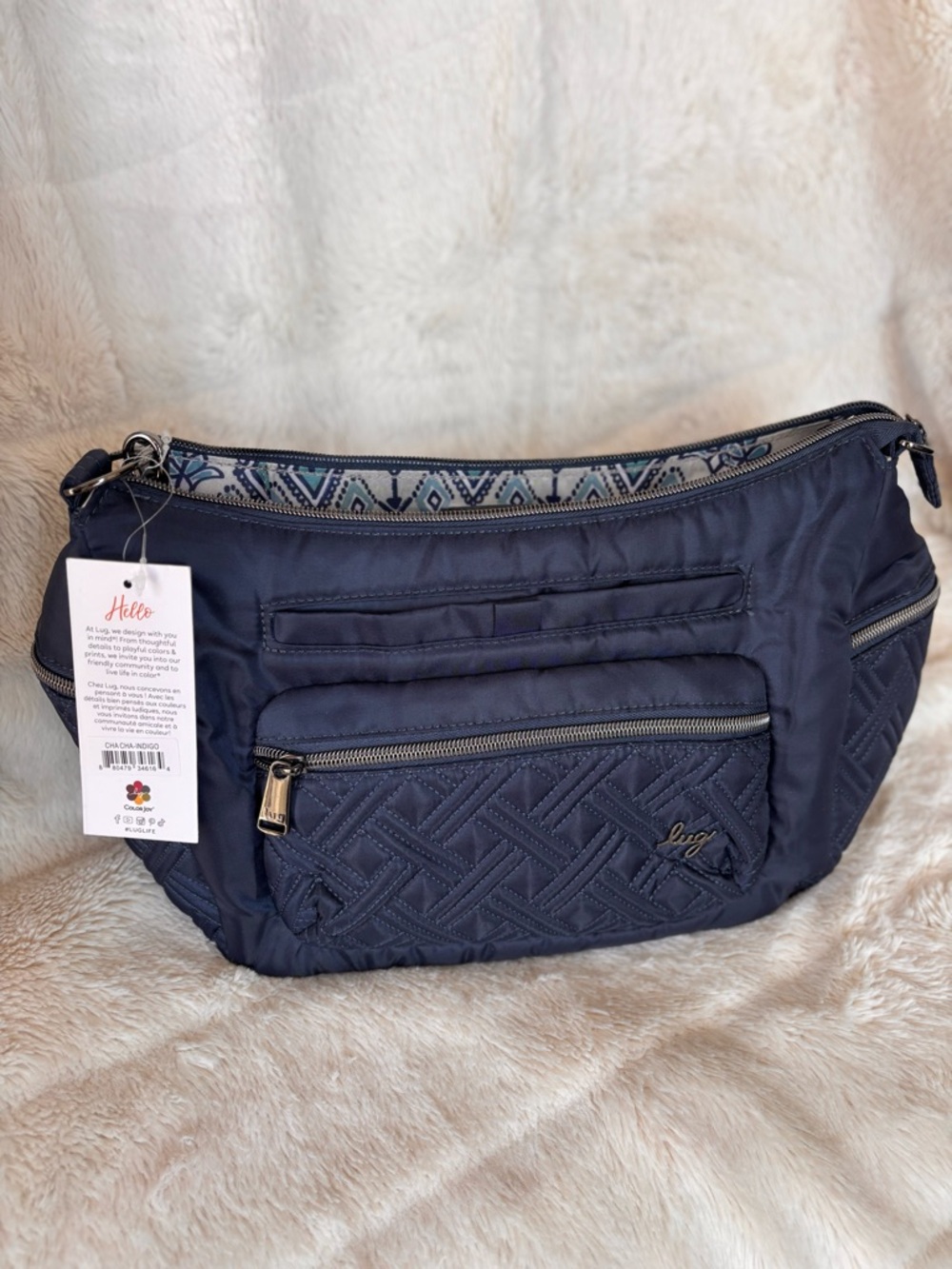 NWT Lug Cha Cha Crossbody Bag, Indigo (note imperfection on bottom of bag)